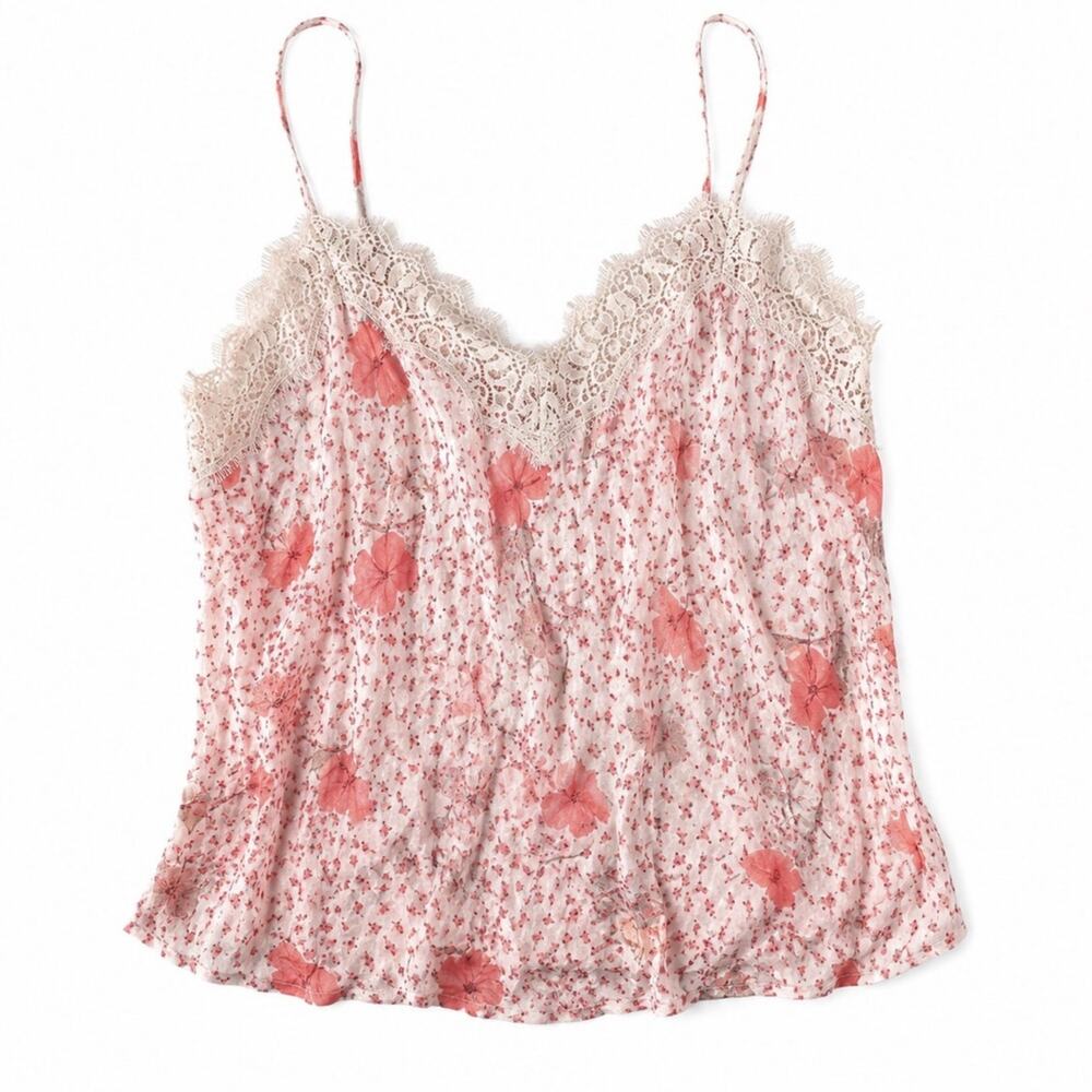 Victoria’s Secret Pink Floral Lace Cami Tank Top Y2K Coquette Satin Slip Large